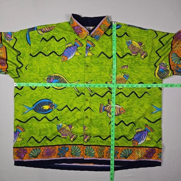 Rima Beach World Tropical Fish Hawaiian Shirt‎ 2XL Green Button Up - Picture 7 of 10